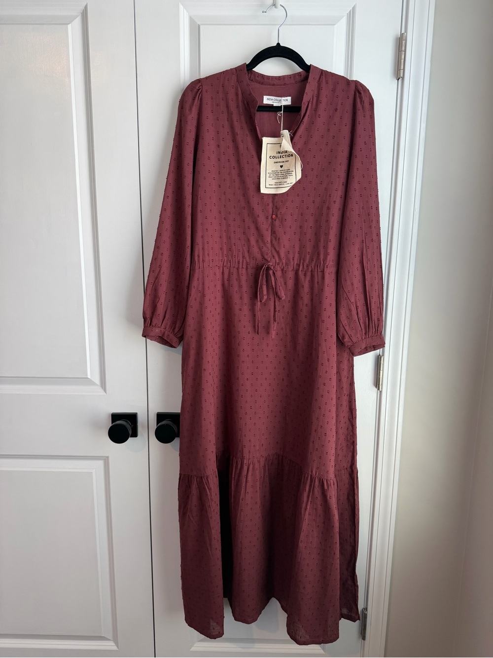 Emerson Fry Women’s Frances 3 Dress Burgandy Swiss Dot Organic Cotton NWT Size L